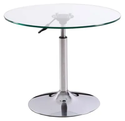 Zdjęcie produktu dla Stolik barowy z okrągłym szklanym blatem, regulowana wysokość, 70 cm, przezroczysty