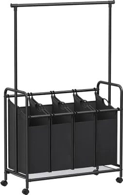 Produktbild von Wäschekorb 4 x 50 Liter auf Rollen mit herausnehmbarem Wäschesack, schwarz