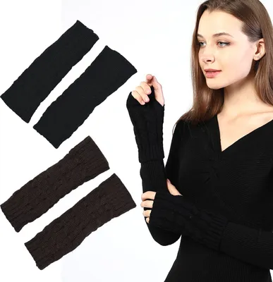 Produktbild von 2 Paar Damen Winter Armstulpen Warme Fingerlose Handschuhe Hand Häkeln