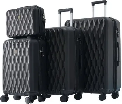 Image de AIORBER Ensemble de valises, M-L-XL, avec trousse de toilette, barres de traction télescopiques, roues silencieuses 360° grandes, légères,matériau ABS, sangles croisées, noir