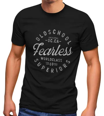 Produktbild von Herren T-Shirt Aufschrift Oldschool Fearless Superior Retro Printshirt Fashion Streetstyle Neverless®  schwarz L