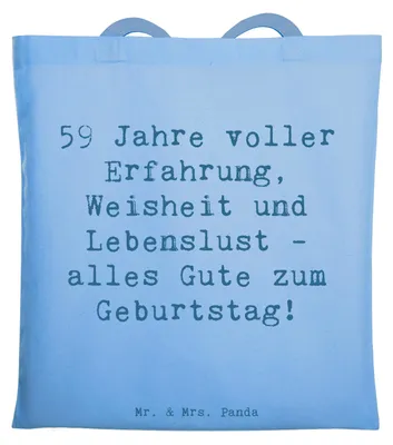 Produktbild von Mr. & Mrs. Panda Shopping Tasche Spruch 59. Geburtstag - Sky Blue - Geschenk, Alter, Happy Birthday, Laptoptasche, Freude, Geburtstagsparty, Tote Bag, Glückwunsch, feiern