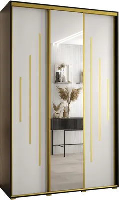 Produktbild von MEBLE KRYSPOL Davos 13 Schrank, drei Türen - 235,2x150x60 cm - Schwarz Weiß Gold