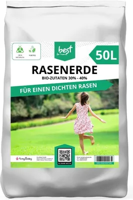 Produktbild von Best for Home -Rasenerde mit -Zutaten: 10%- 20% für einen gesunden und nachhaltigen Rasen.  und torffrei. Erhältlich in 20Liter und 50Liter -50L