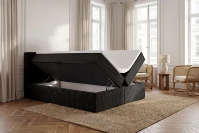 Produktbild von TRADA Boxspringbett TILIA 180×200 mit TOPPER mit Bettkasten Bonell H3 Schwarz