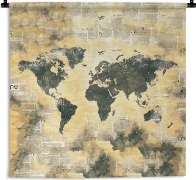 Produktbild von MuchoWow® Wandteppich Wandbehang Weltkarte - Aquarelle - Zeitungen 150x150 cm Tapisserie Dekoration Wandtuch - Wohnaccessoires - Modernes