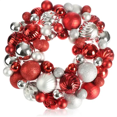Produktbild von com-four® Türkranz Weihnachten - Adventskranz mit verschiedenen Christbaumkugeln in schönen Farben Ø ca. 32 cm - toll glänzende Weihnachtsdeko - Tischkranz