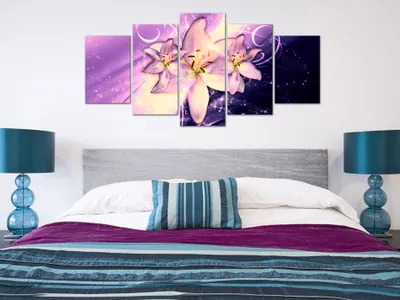 Produktbild von Akustikbild Blumen Lilien 200x100 cm Bilder Akustikschaum Hochleistungsschallabsorber Schallschutz Leinwand 5 tlg Wandbild Raumakustik Schalldämmung b-C-0152-b-o