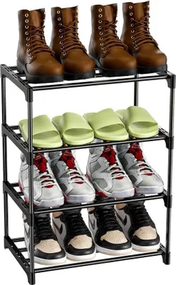 Immagine prodotto di Portascarpe in metallo - 4 ripiani - impilabile - 8 paia di scarpe - nero