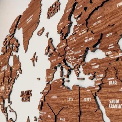 Obrázok produktu pre Drevená mapa sveta na stenu - 3D drevená mapa na nástenke, darček na cesty - M 100 cm svetlohnedá