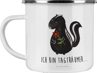 Produktbild von Mr. & Mrs. Panda Pott Stinktier Blume - Weiß - Geschenk, Träume, Emailletasse, Stinker, becher emaille, Skunk, Dreams, Haferl, Teetasse, Raubtier, Tasse