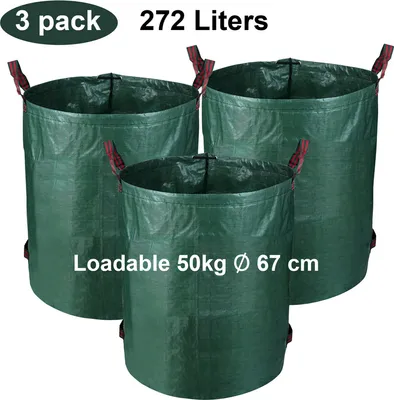 Obrázok produktu pre karpal 3x 272L záhradné vrece na opakované použitie, až 50 kg nakladacie záhradné vrecia, so 4 rukoväťami odolnými proti roztrhnutiu, na trávu, lístie, korene, vetvičky, záhradný odpad