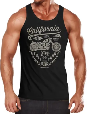 Produktbild von Herren Tank-Top Biker Motorrad Schriftzug California Full Tank Muskelshirt Muscle Shirt Neverless® schwarz L
