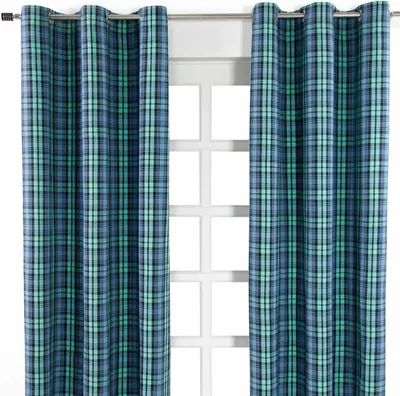 Produktbild von HOMESCAPES Gardinen mit Ösen Schottenmuster Blackwatch 2er Set 100% Baumwolle, 137x117 cm