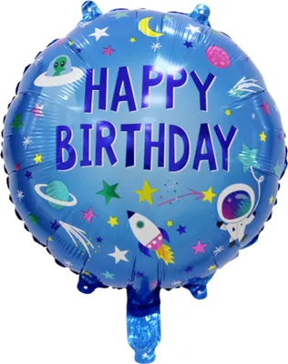 Produktbild von Folienballon Happy Birthday rund 45 cm, Astronauten Rakete Weltraum blau