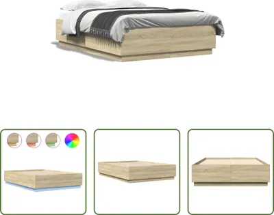 Produktbild von The Living Store Bettgestell mit LED Sonoma-Eiche 120x200 cm Holzwerkstoff