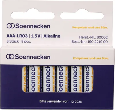 Image de Soennecken Batterie 80002 Micro AAA LR03 15 V 8 St./Pack