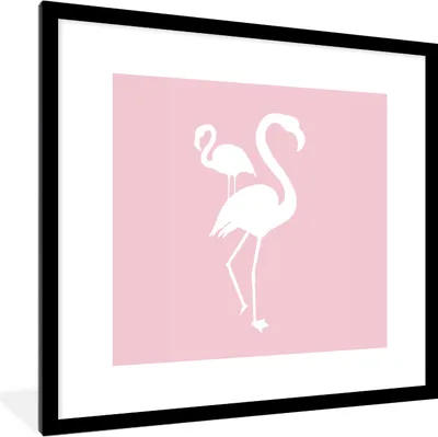 Produktbild von MuchoWow® MuchoWow® Gerahmtes Poster Flamingo - Weiß - Illustration 40x40 cm - Poster mit zchwarzem Bilderrahmen - Poster - Plakat im Rahmen