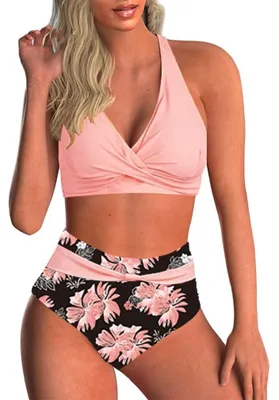 Produktbild von Solidchoice – Damen-Bikini mit Push-Up-Effekt, V-Ausschnitt und hoher Taille