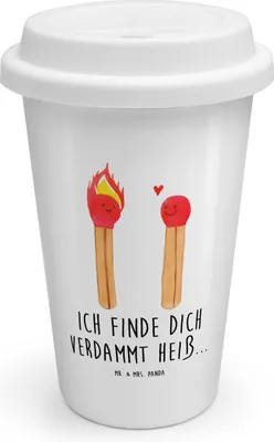 Produktbild von Mr. & Mrs. Panda ToGo Kaffeebecher Streichhölzer - Weiß - Geschenk, Liebesbeweis, Liebesgeschenk, Isolierbecher, To Go Becher, Thermobecher
