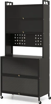 Produktbild von GOPLUS Küchenschrank mit 6 Ebenen, Buffetschrank mit Arbeitsplatte & Schränken, Vorratsschrank mit Klapptüren, Schwarz