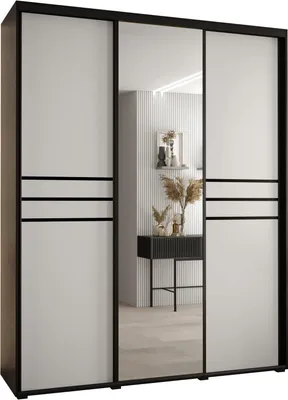 Produktbild von MEBLE KRYSPOL Cannes 11 Schrank mit 3 Schiebetüren - 205,2x200x45 cm - Schwarz Weiß Schwarz