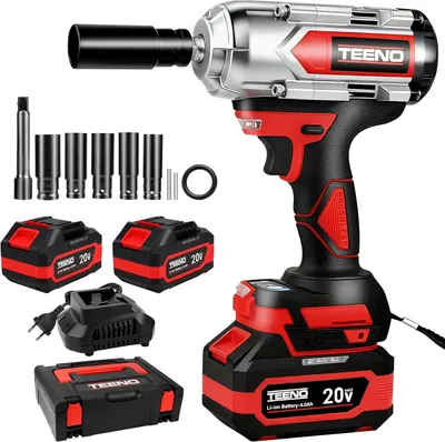 Image de TEENO Clé à Choc Sans Fil Brushless 1000 Nm, 1/2" avec 2 Batteries 4.0Ah & Chargeur, 5 Douilles 17/19/21/22/24mm & Prolongateur, Rallonge
