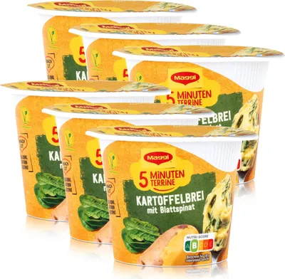 Produktbild von Maggi 5 Minuten Terrine Kartoffelbrei mit Blattspinat 47g (6er Pack)