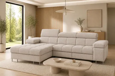 Produktbild von KSHOMECONCEPT Ecksofa COMODO L-Form links Greige 271 × 203 cm, KI-generiertes Bild
