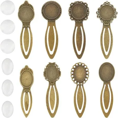 Image de Lot de 16 marque-pages en métal, 8 modèles différents, couleur bronze