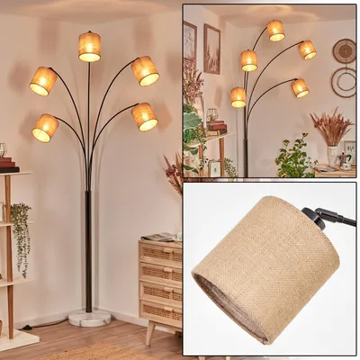 Produktbild von Tubione Stehlampe aus Metall/Leinen in Schwarz/Chrom/Weiß/Natur