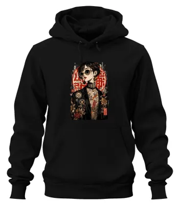 Produktbild von Yakuza Girl Tattoo Anime Streetwear Japan Y2K Manga Tokyo Hoodie Kapuzenpullover, Schwarz, M