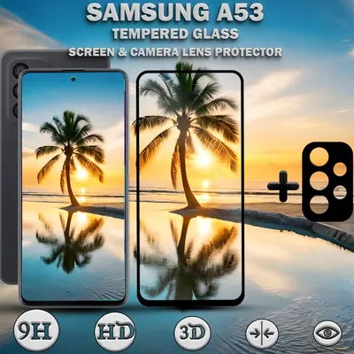 Produktbild von Samsung Galaxy A53 Displayschutzfolie und Objektivschutz aus 9H gehärtetem Glas