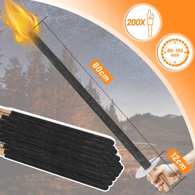Produktbild von 200x Fackeln,Wachsfackeln inkl. Handschutz, mit Extra Langem Griff, für Nachtwanderung und Veranstaltungen in Garten oder zu Ostern/Silvester