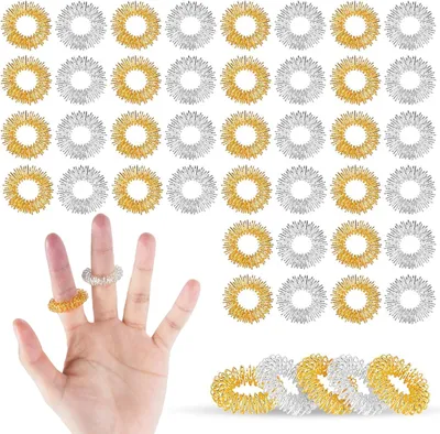 Produktbild von Akupressur Ringe 40 Stück, Finger Massageringe zur Stressreduzierung & Schmerzlinderung bei Arthrose, Gold & Silber Set (20 Gold, 20 Silber) für verbesserte Durchblutung und Fingergymnastik