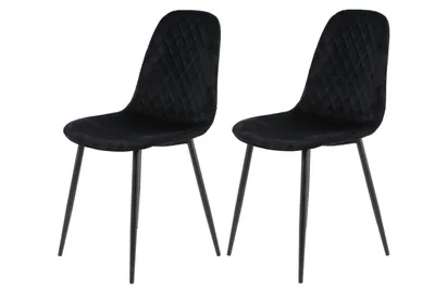 Produktbild von Hela Tische, 2er Set Vierfußstuhl Mira - Sitzschale Samt-Velour Schwarz - Metallgestell Schwarz - Rautensteppung - 100kg belastbar
