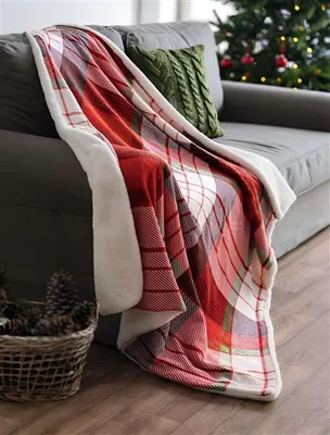 Produktbild von Kuscheldecke "Weihnachtskaro" weich, 130x160 cm, kariert, Flanell Decke, Sofadecke, Couchdecke, Wohndecke