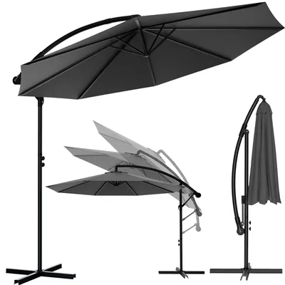 Produktbild von Alu Sonnenschirm mit Kurbel Ø350cm, Ampelschirm Gartenschirm 360° Drehbar, Abdeckung Terassenschirm Sonnenschutz UV50+, für Garten Pool, Anthrazit