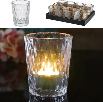 Produktbild von Windlicht Teelichtglas Prägung 12er Set Glas Ø7,5x8cm Teelichtglas Kerzenglas Glasgefäß Tischdekoration