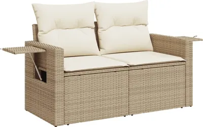 Image de vidaXL Canapé de jardin avec coussins 2 places Beige Poly Rattan