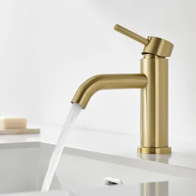 Produktbild von Waschtischarmatur, gebürstetes Gold, Edelstahl, für Badezimmer