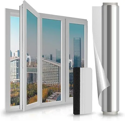 Produktbild von Famanu Fensterfolie mit Rakel - 75x200 cm - UV-Schutz - Selbstklebend und Isolierend - Wärmeabweisende Spiegelfolie - Silber