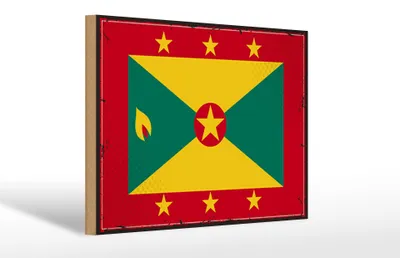 Produktbild von Holzschild Flagge Grenadas 30x20cm Retro Flag of Grenada