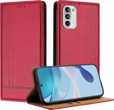 Obrázek produktu pro Pouzdro na mobilní telefon pro Motorola Moto G (2022) Kožený flipový kryt s funkcí stojánku Red