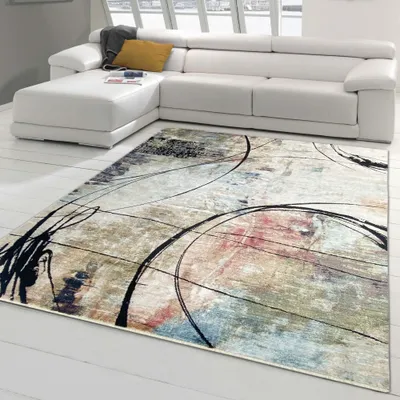 Produktbild von Abstrakt-moderner Teppich | Seidenoptik weich | blau schwarz Größe - 133x190 cm