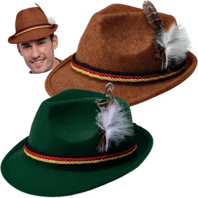 Productafbeelding van Alpenhut set, 2 stuks, groen/bruin, one size, uni, vilten hoed met veer