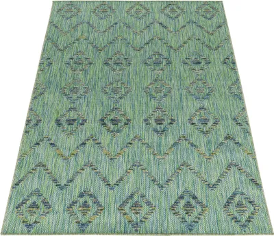 Produktbild von Teppich Läufer Wetterfest Grün 80x250 Boho-Design aus Polypropylen