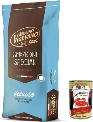 Produktbild von Molino Vigevano Veusvio, Mehl "Typ 0", Langer Sauerteig, ideal für neapolitanische Pizza, professionelle Mehl. Packung von 10 kg + italian Gourmet polpa 400g