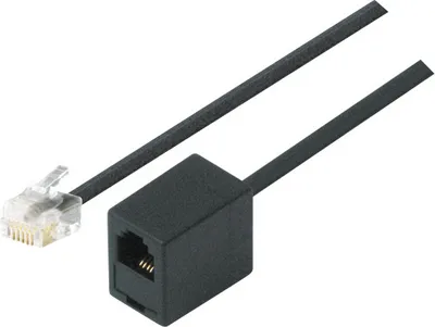 Produktbild von TPFNet Modular-Verlängerungskabel, RJ11 St. (6P4C)/RJ11 Bu. (6P4C), schwarz, 6m