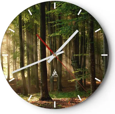 Produktbild von Wanduhr - Rund - Glasuhr - Wald Baum Natur - 30x30cm - Schleichendes Uhrwerk - Lautlos - zum Aufhängen bereit - Dekoration Modern - Wanddekoration aus Glas - C3AR30x30-3628